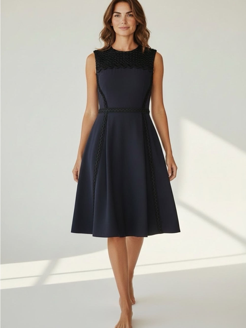 Stella McCartney Sleeveless Black A-Line Dress with Lace Trim Size Small
